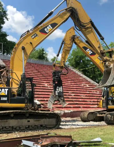 tearing out on seating at stadium